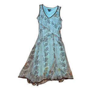 Y2K ECI New York Floral Patterned Sleeveless Silk Dress Size 8